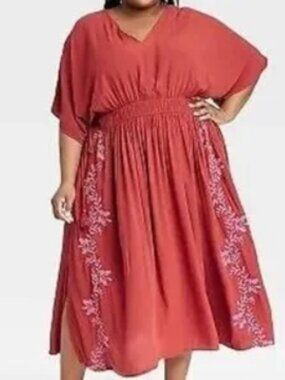 Knox Rose Embroidered Smocked Waist Midi Dress – Size 4X – Good Condition 🌸